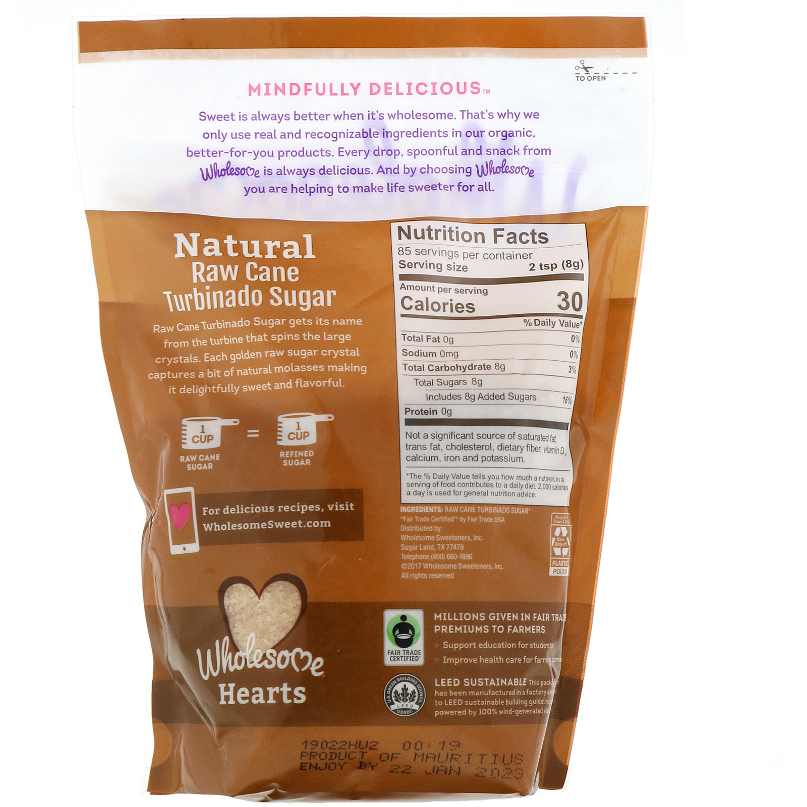 Wholesome, Cana Crua Natural, Açúcar Turbinado, 24 oz (680 g) - Imagem 2
