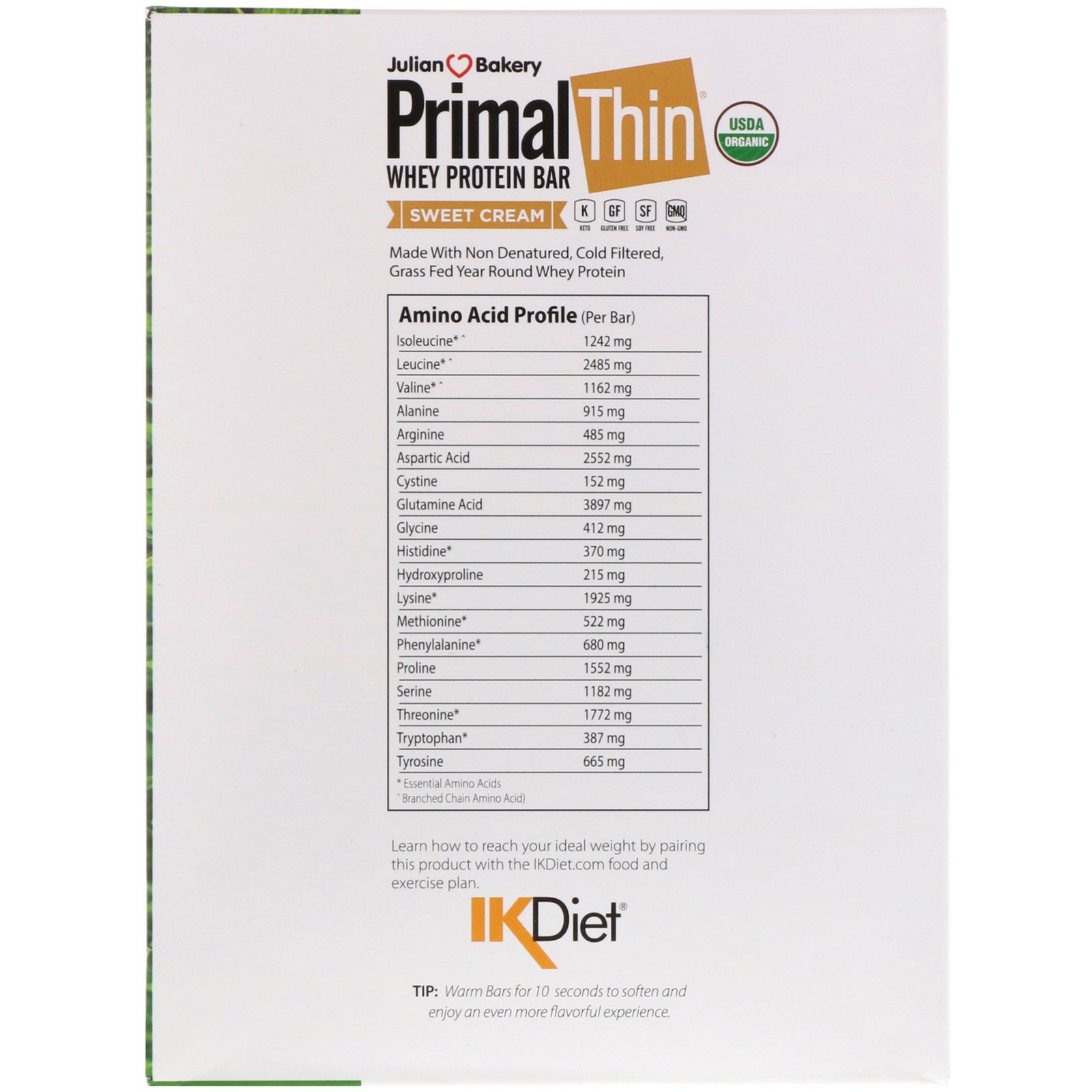 Julian Bakery, Barra de Proteína Whey PrimalThin, Creme Doce, 12 Barras, 648 g (1,43 lbs) - Imagem 3