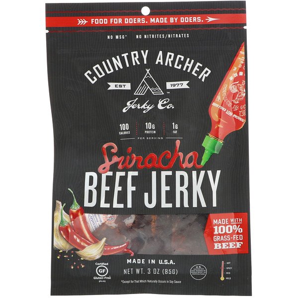 Country Archer Jerky, Carne seca sriracha, 3 oz (85 g)