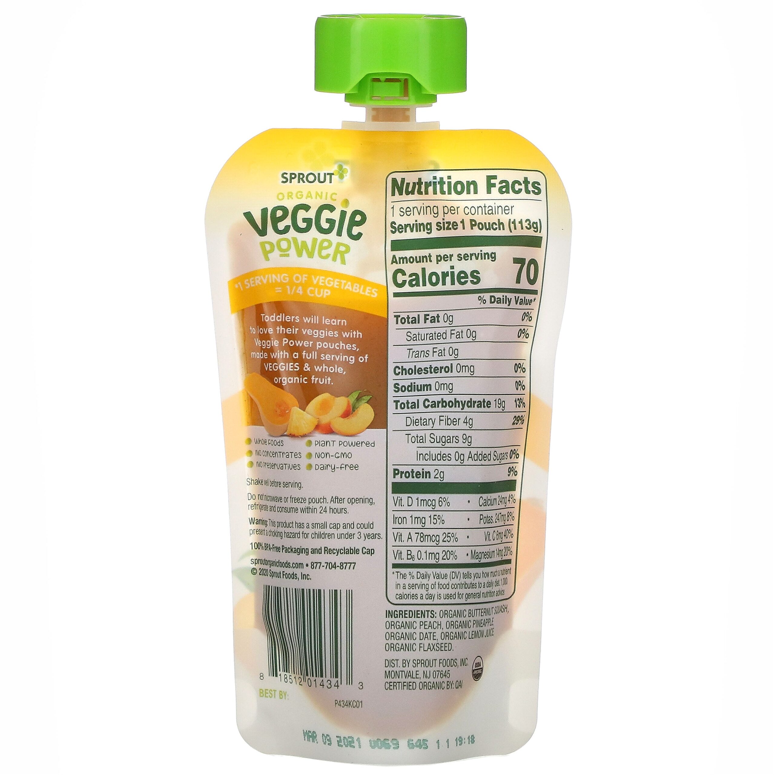 Sprout Organic, Veggie Power, Butternut Squash with Peach & Pineapple, 4 oz ( 113 g) - Imagem 2