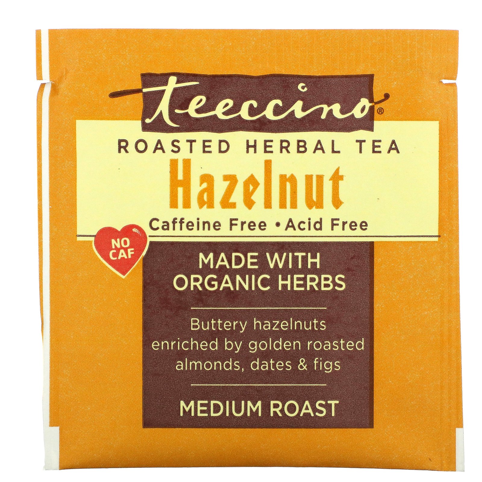 Teeccino, Roasted Herbal Tea, Hazelnut, Caffeine Free, 10 Tea Bags, 2.12 oz (60 g) - Imagem 3
