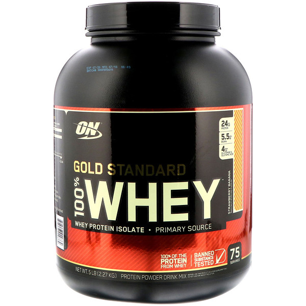 Optimum Nutrition, Gold Standard 100% Whey, Banana e Morango, 2,27 kg (5 lbs)