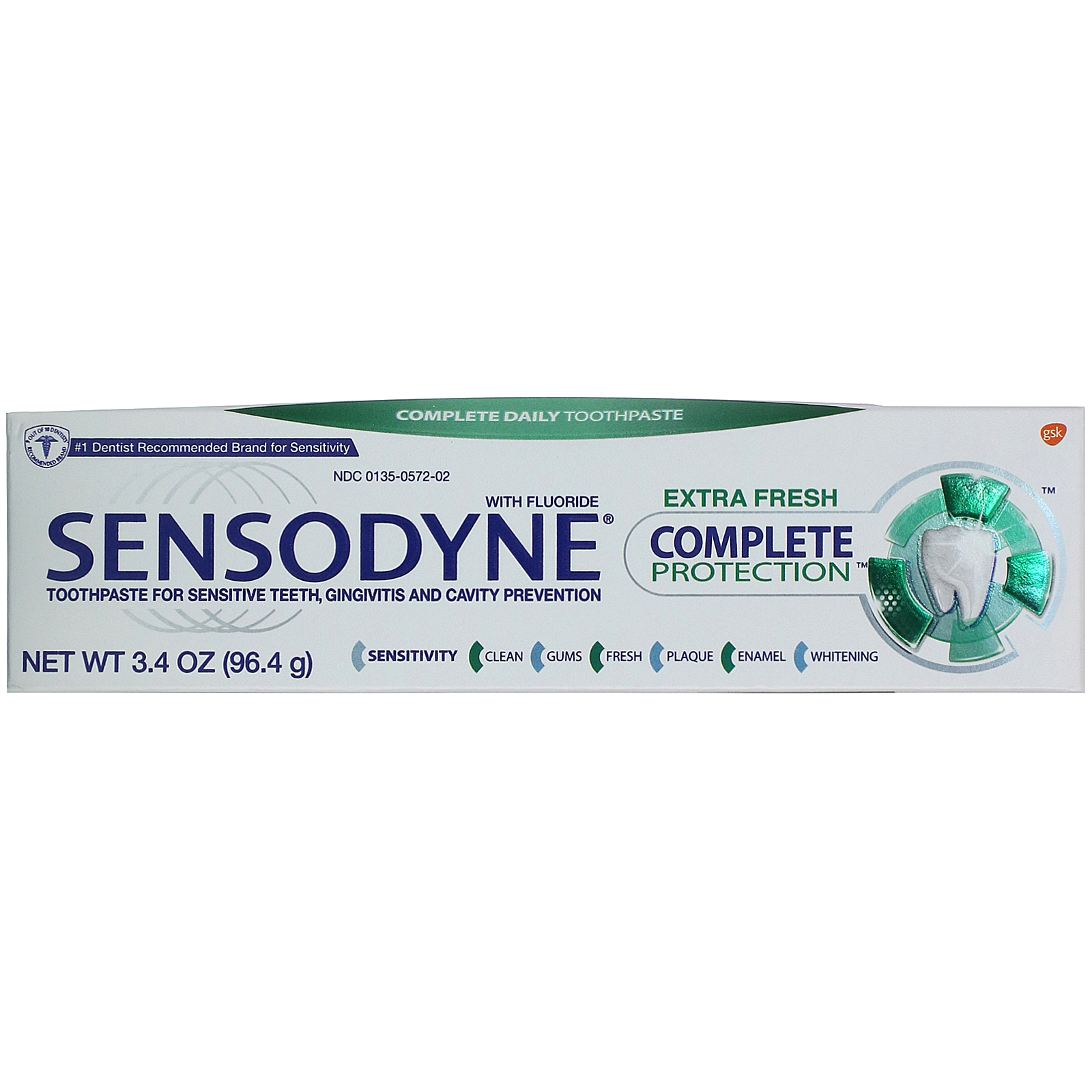 Sensodyne, Complete Protection Toothpaste with Fluoride, Extra Fresh, 3.4 oz (96.4 g) - Imagem 2