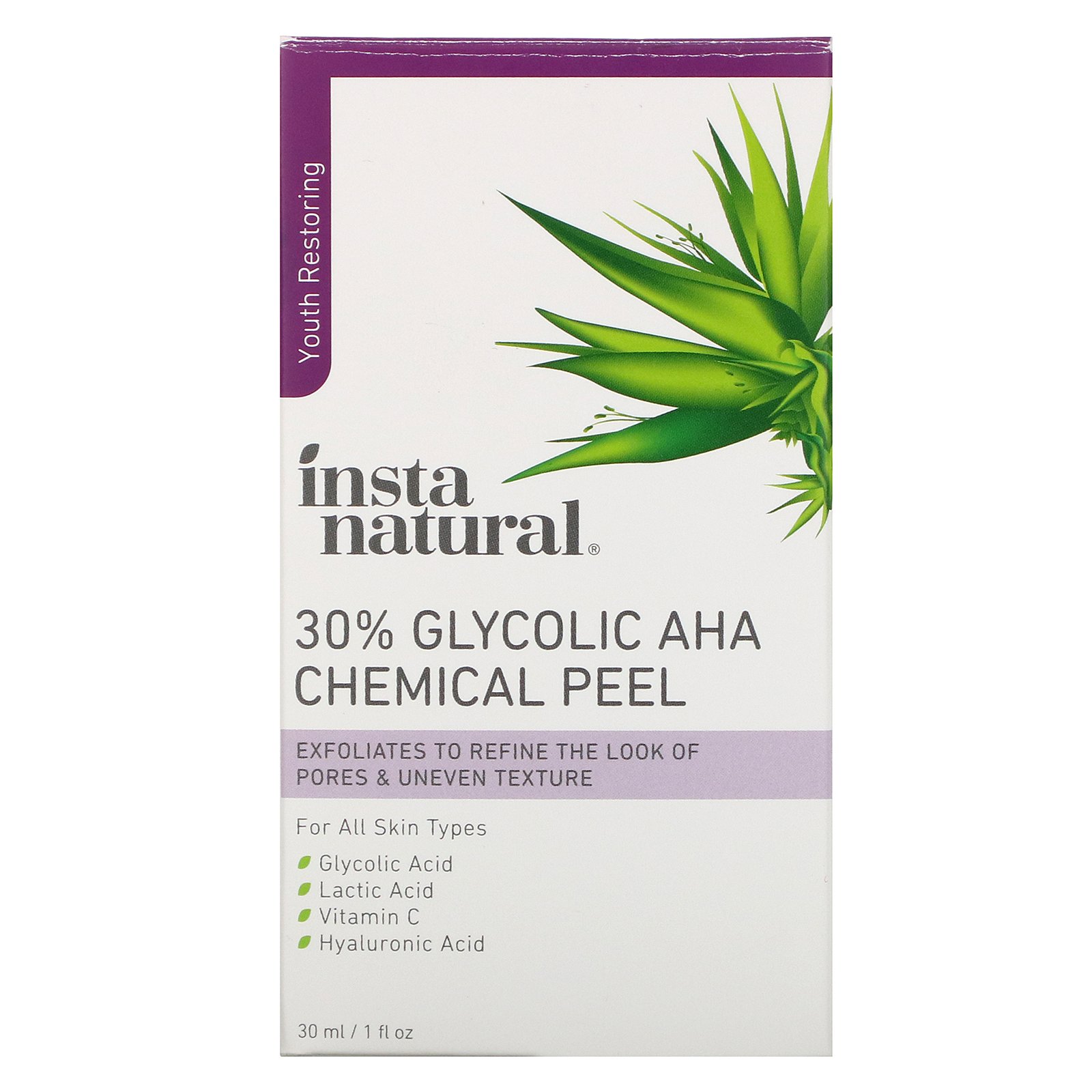 InstaNatural, 30% Glycolic AHA Chemical Peel, 1 fl oz (30 ml) - Imagem 2