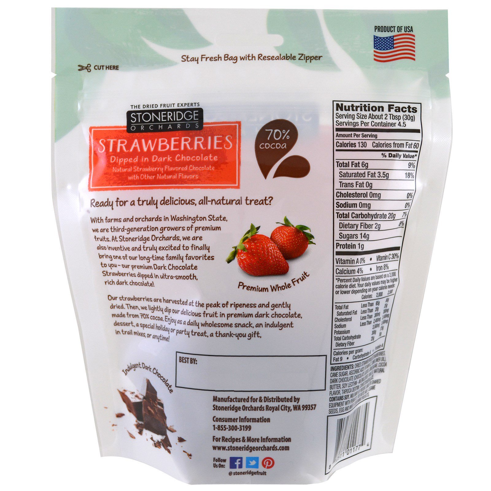 Stoneridge Orchards, Strawberries, Dipped in Dark Chocolate, 70% Cocoa, 5 oz (142 g) - Imagem 2
