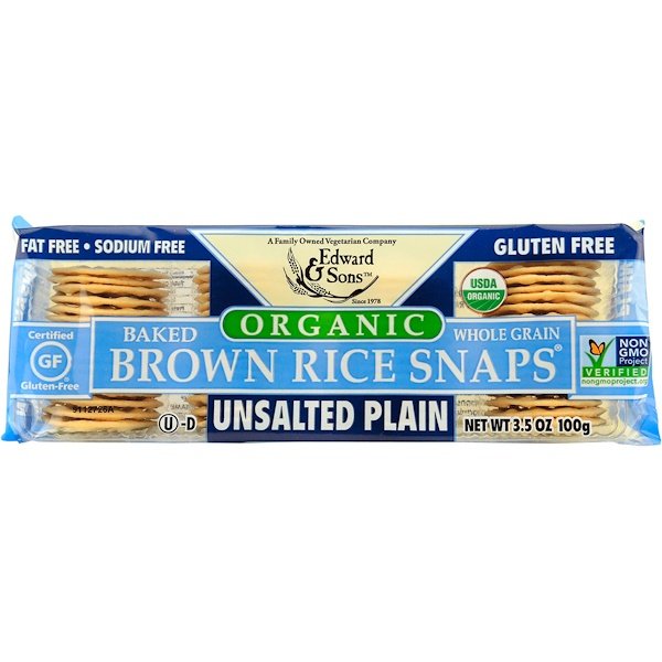 Edward & Sons, Organic, Baked Whole Grain Brown Rice Snaps, Unsalted Plain, 3.5 oz (100 g)