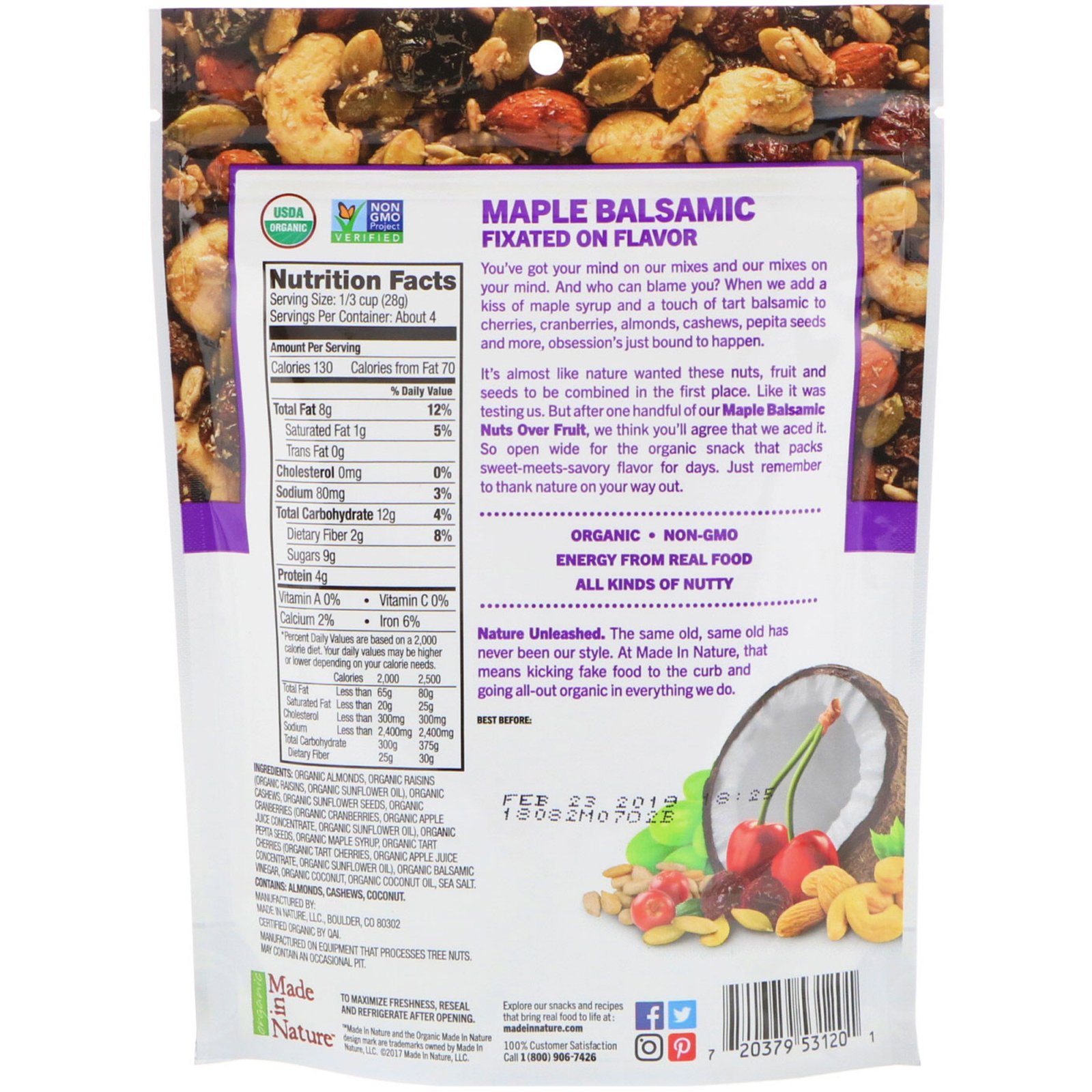 Made in Nature, Orgânico, Super Petiscos de Nozes Sobre Frutas, Bordo Balsâmico, 4 oz (113 g) - Imagem 2