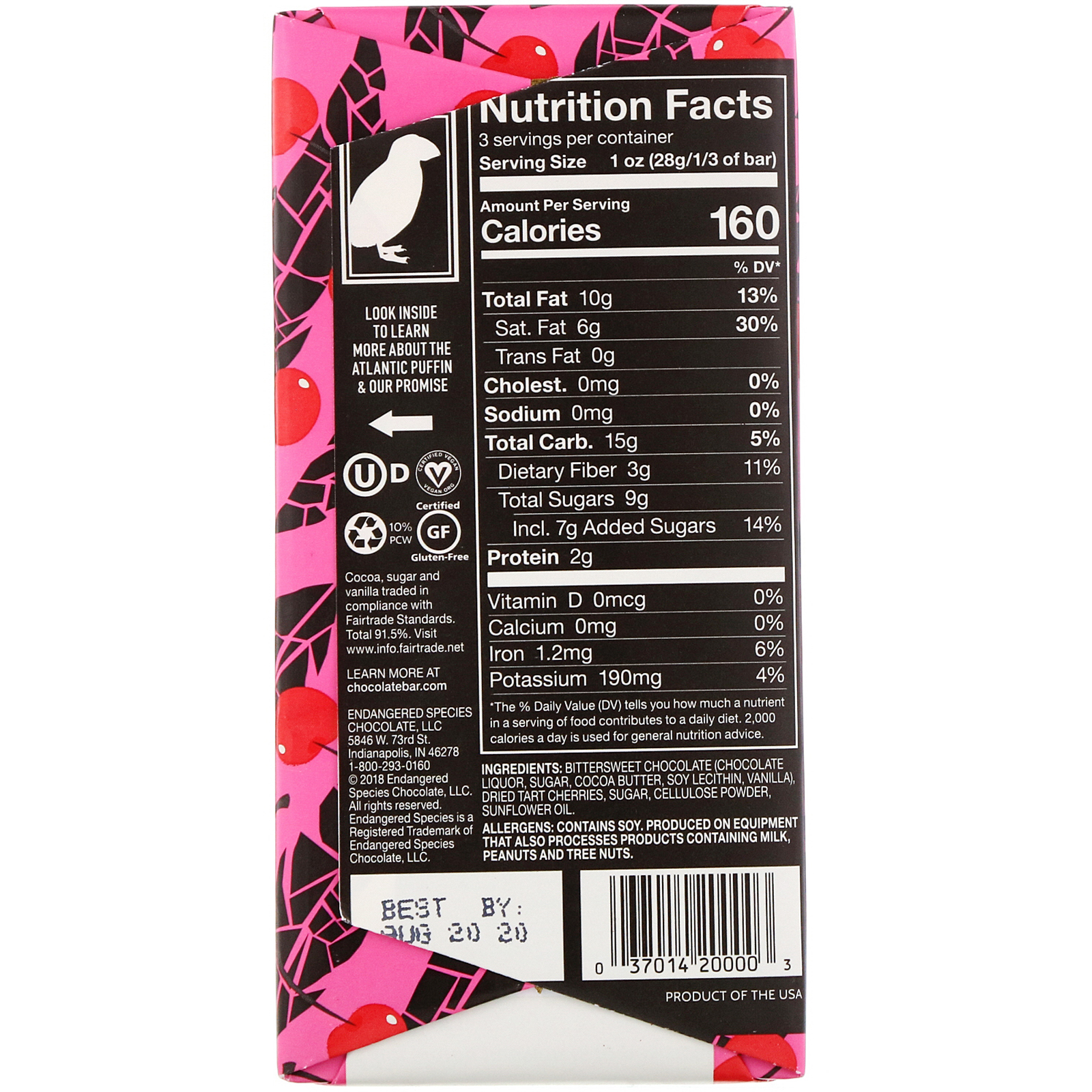 Endangered Species Chocolate, Vibrant Cherries + Dark Chocolate, 72% Cocoa, 3 oz (85 g) - Imagem 2