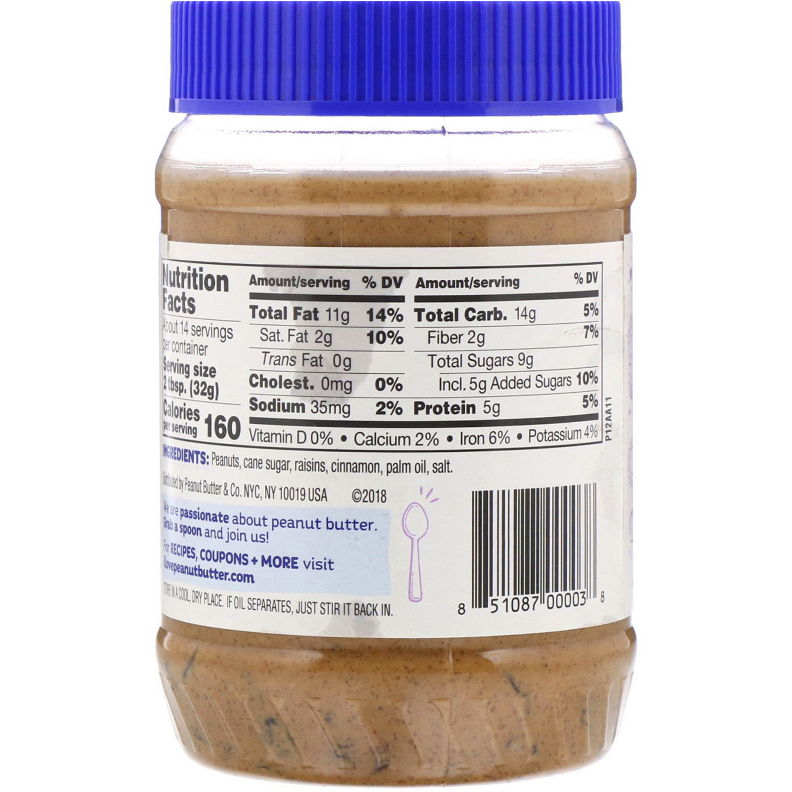 Peanut Butter & Co., Peanut Butter Blended, Cinnamon Raisin Swirl, 16 oz (454 g) - Imagem 2