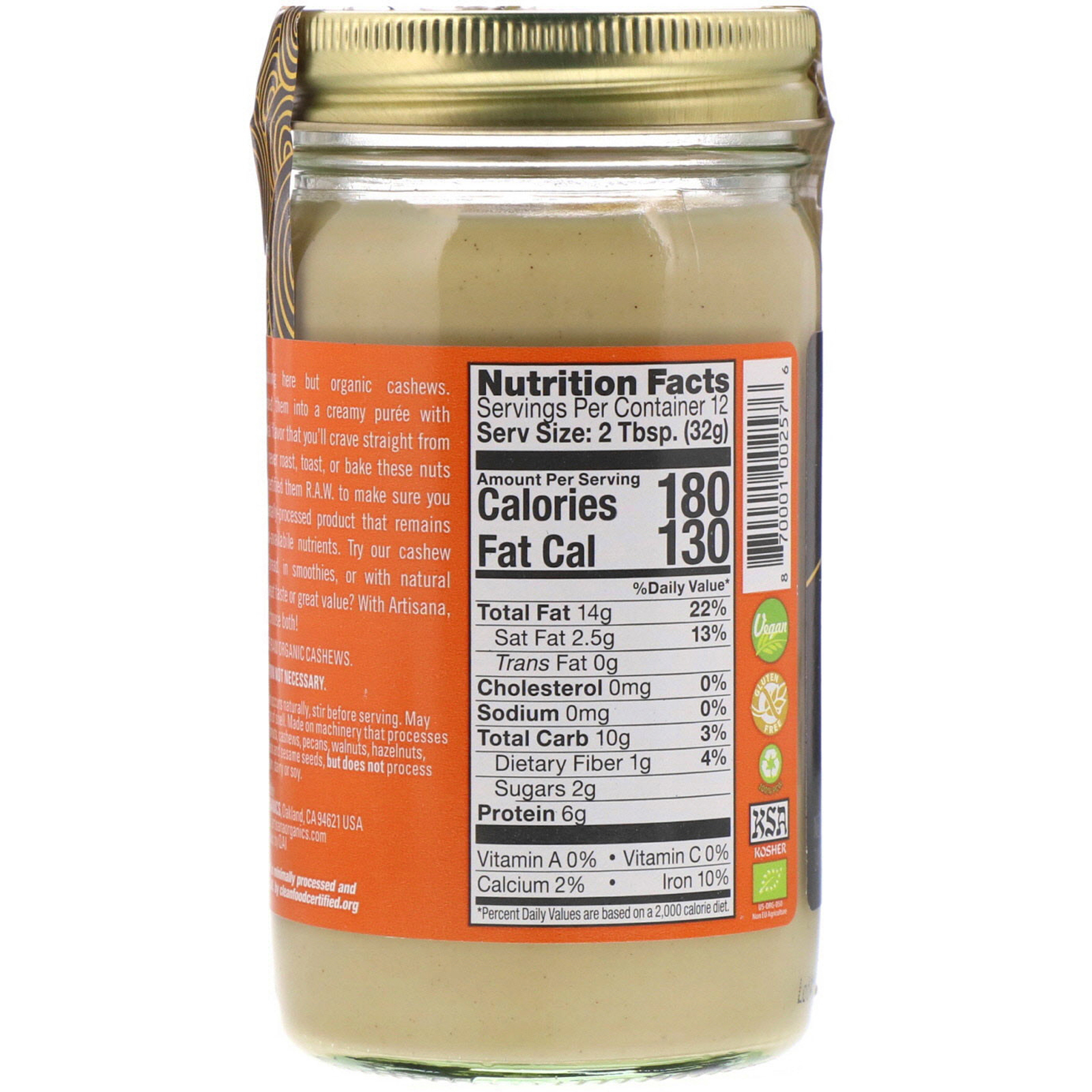 Artisana, Organics, Cashew Butter, 14 oz (397 g) - Imagem 2