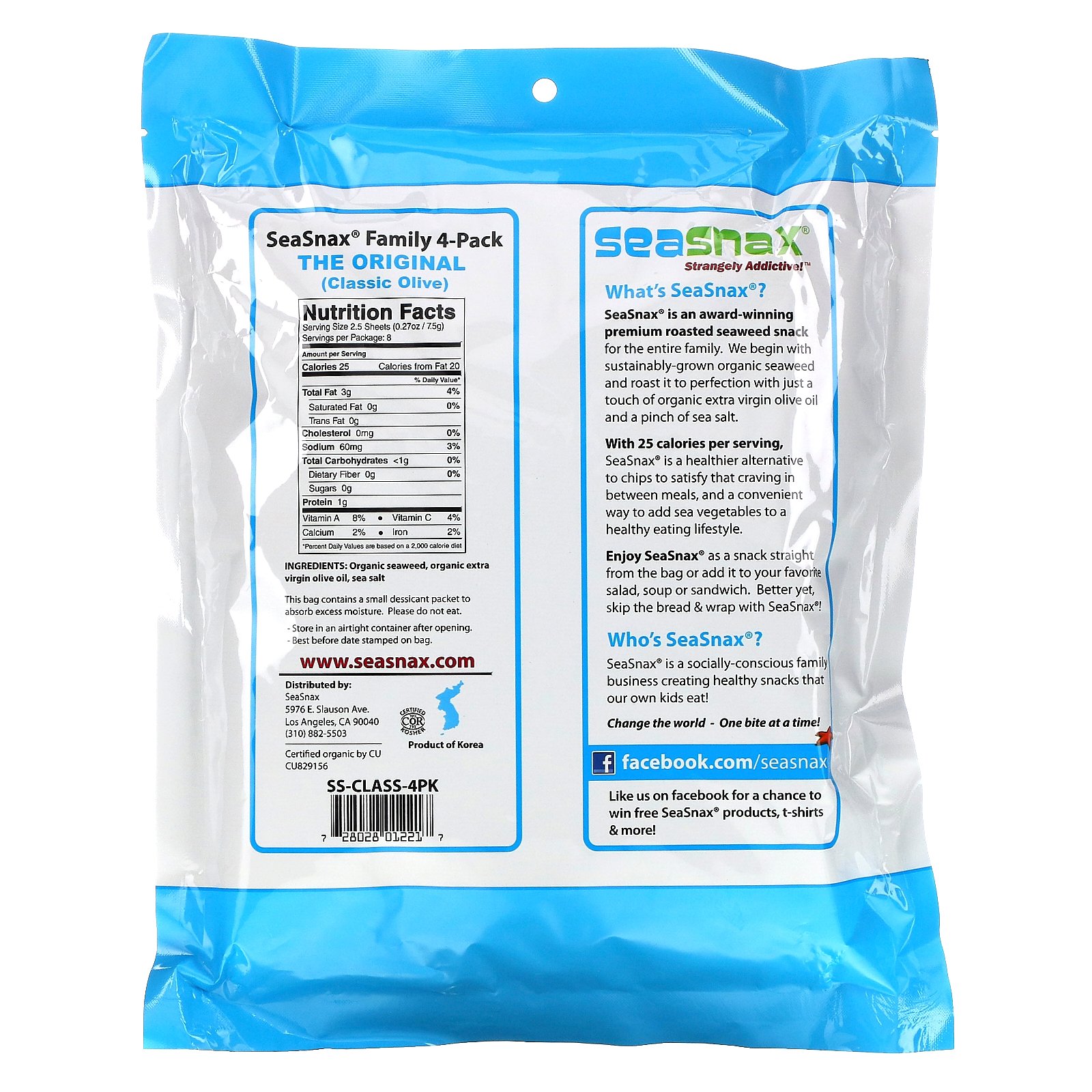 SeaSnax, Algas Marinhas Orgânicas Torradas Premium, Original, 20 Folhas Grandes, 60 g (2,16 oz) - Imagem 2