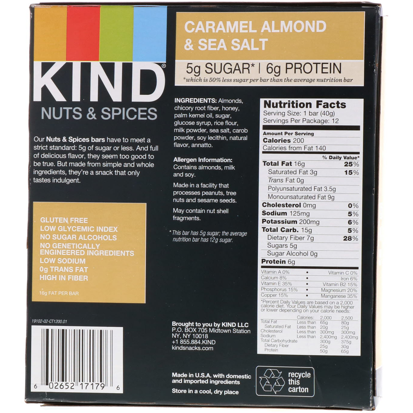 KIND Bars, Nozes e Especiarias, Caramelo, Amêndoa e Sal Marinho, 12 Barras, 1,4 oz (40 g) Cada - Imagem 3