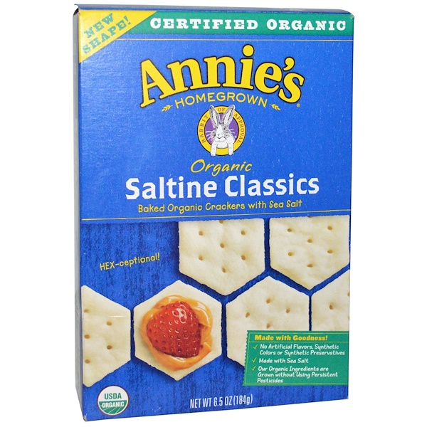Annie's Homegrown, Crackers Salgados Assados Orgânicos Clássicos com Sal Marinho, 184 g (6,5 oz)
