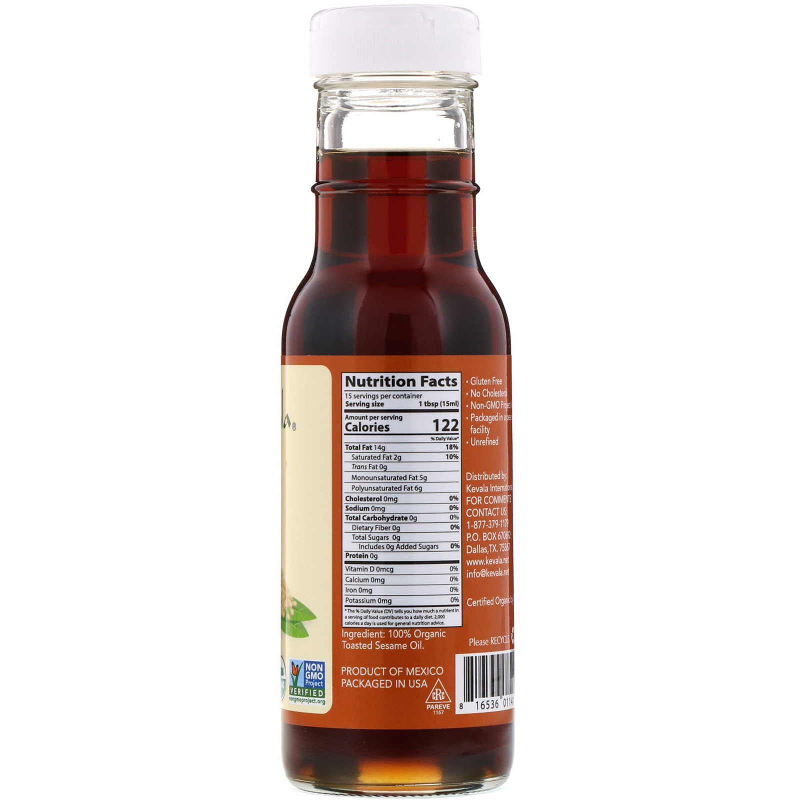Kevala, Óleo de Gergelim Tostado Orgânico, 8 onças fluidas (236 mL) - Imagem 2
