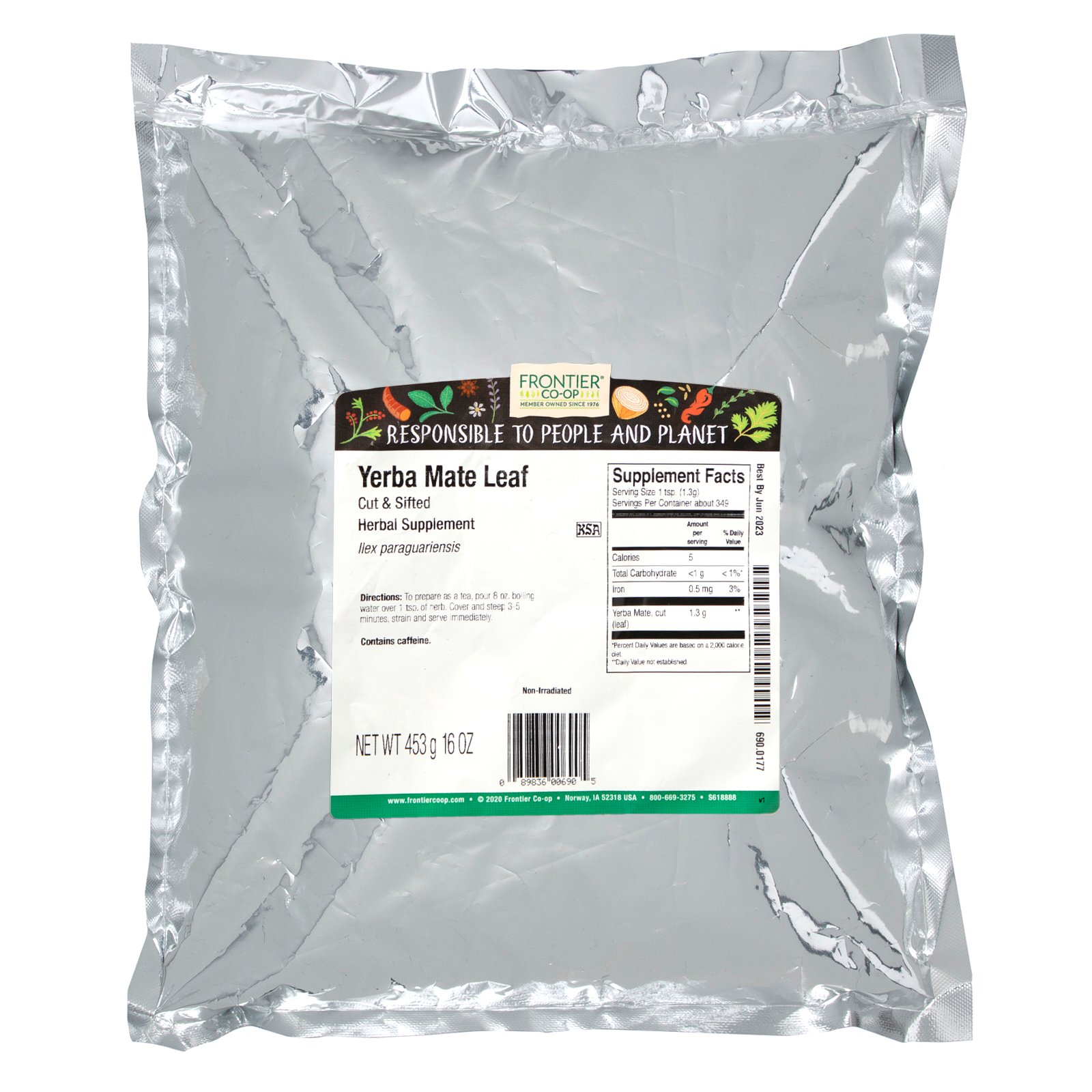 Frontier Natural Products, Yerba Mate Leaf, Cut & Shifted, 16 oz (453 g) - Imagem 2