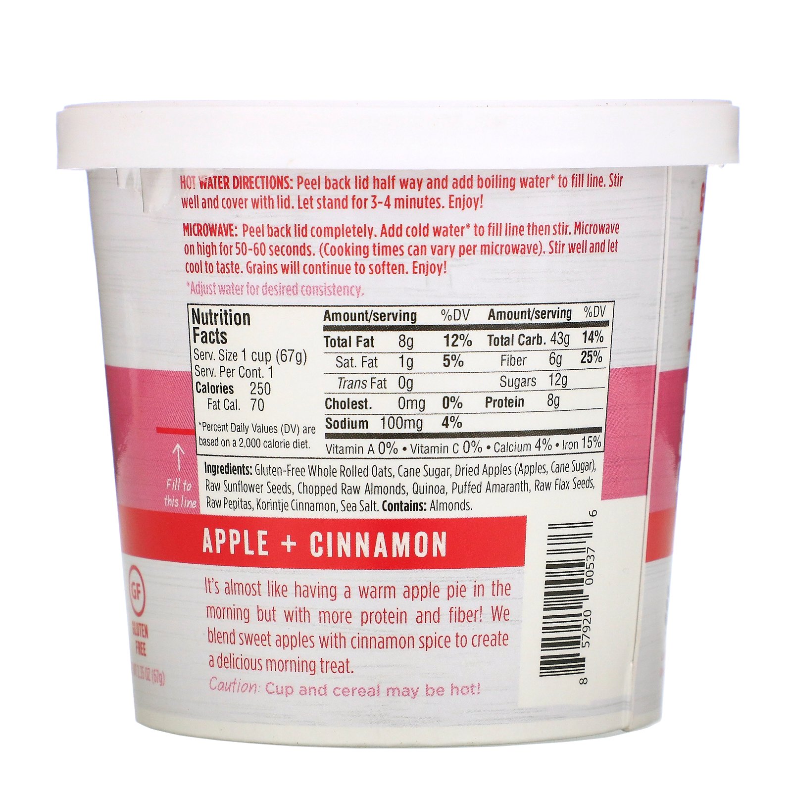 Earnest Eats, Superfood Oatmeal, Apple + Cinnamon + Flax, 2.35 oz (67 g) - Imagem 2