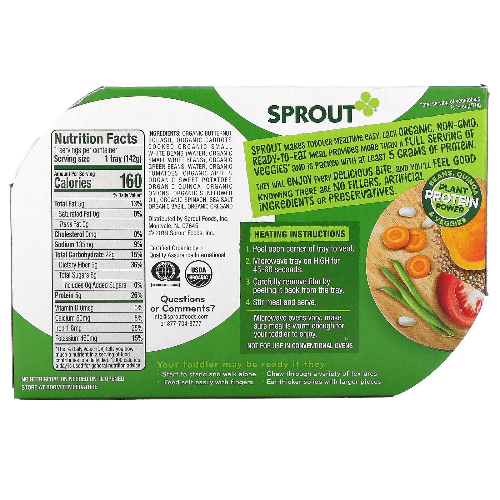 Sprout Organic, Veggie Power Bowl, 12 Months & Up, Veggies, Beans & Quinoa In A Mediterranean Veggie Sauce, 5 oz ( 142 g) - Imagem 2
