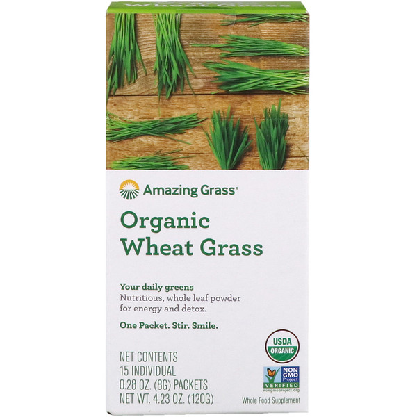 Amazing Grass, Grama de trigo orgânico, 15 pacotes individuais, 0,28 oz (8 g) Cada