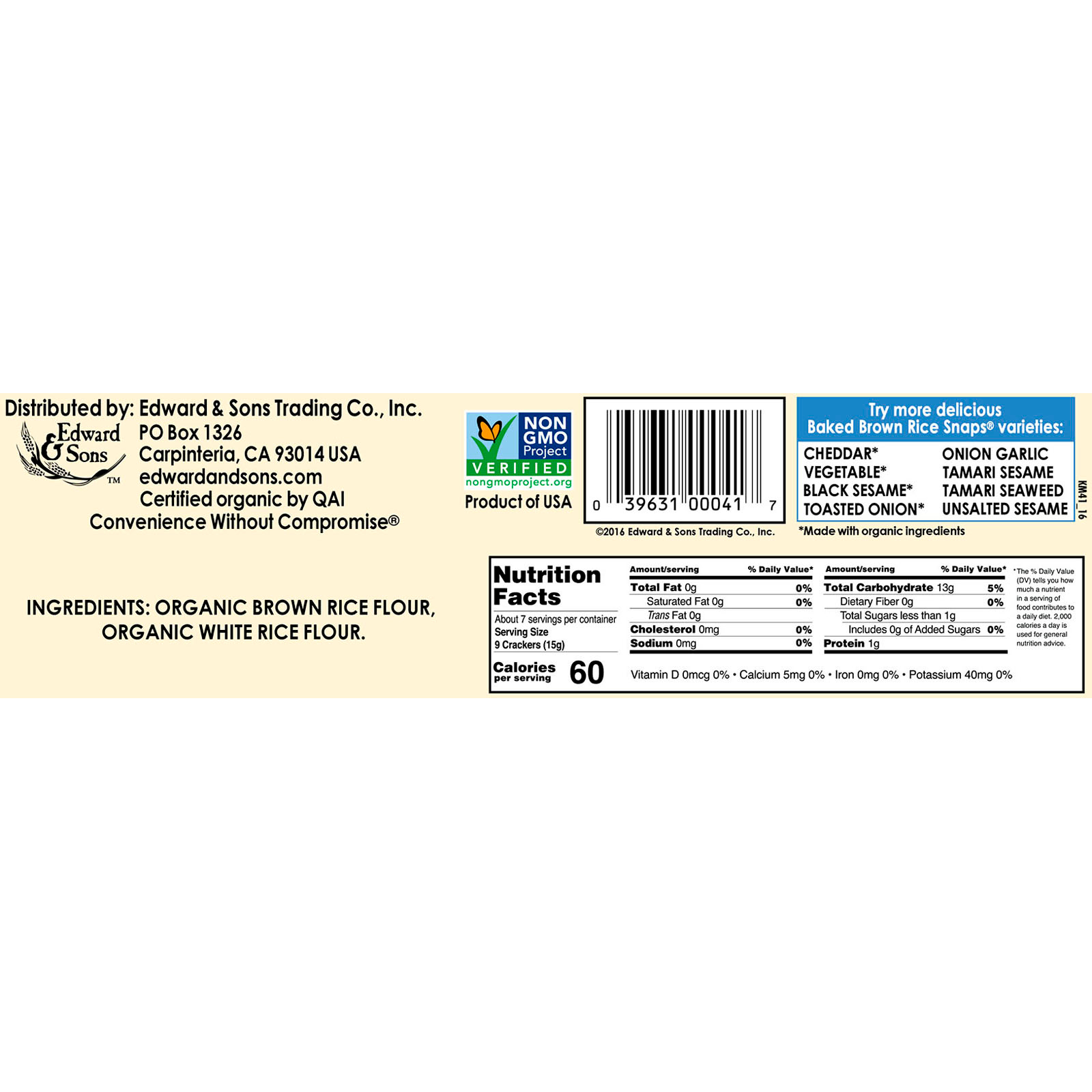 Edward & Sons, Organic, Baked Whole Grain Brown Rice Snaps, Unsalted Plain, 3.5 oz (100 g) - Imagem 2