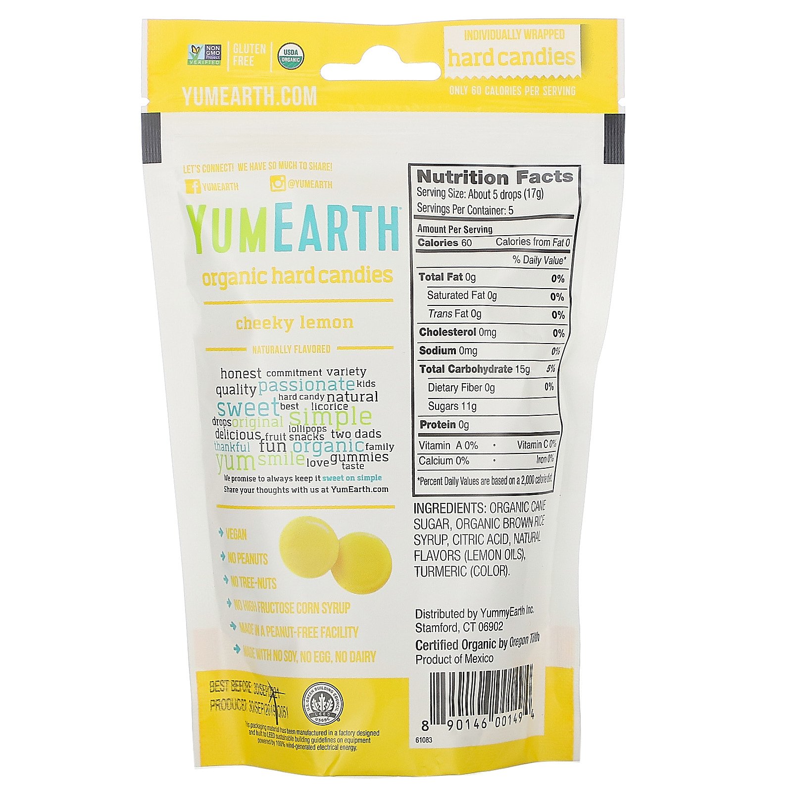 YumEarth, Doces Rígidos Orgânicos, Limão Sorridente, 3,3 oz (93,6 g) - Imagem 2