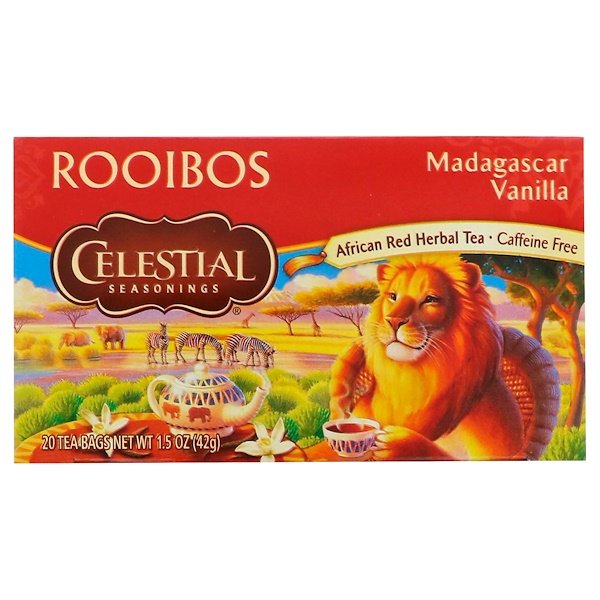Celestial Seasonings, Cha Rooibos, Baunilha de Madagascar, Sem Cafeína, 20 Saquinhos, 1,5 oz (42 g)