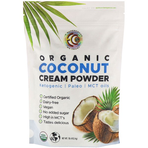 Earth Circle Organics, Creme de Coco Orgânico em Pó, 453,4 g (1 lb)