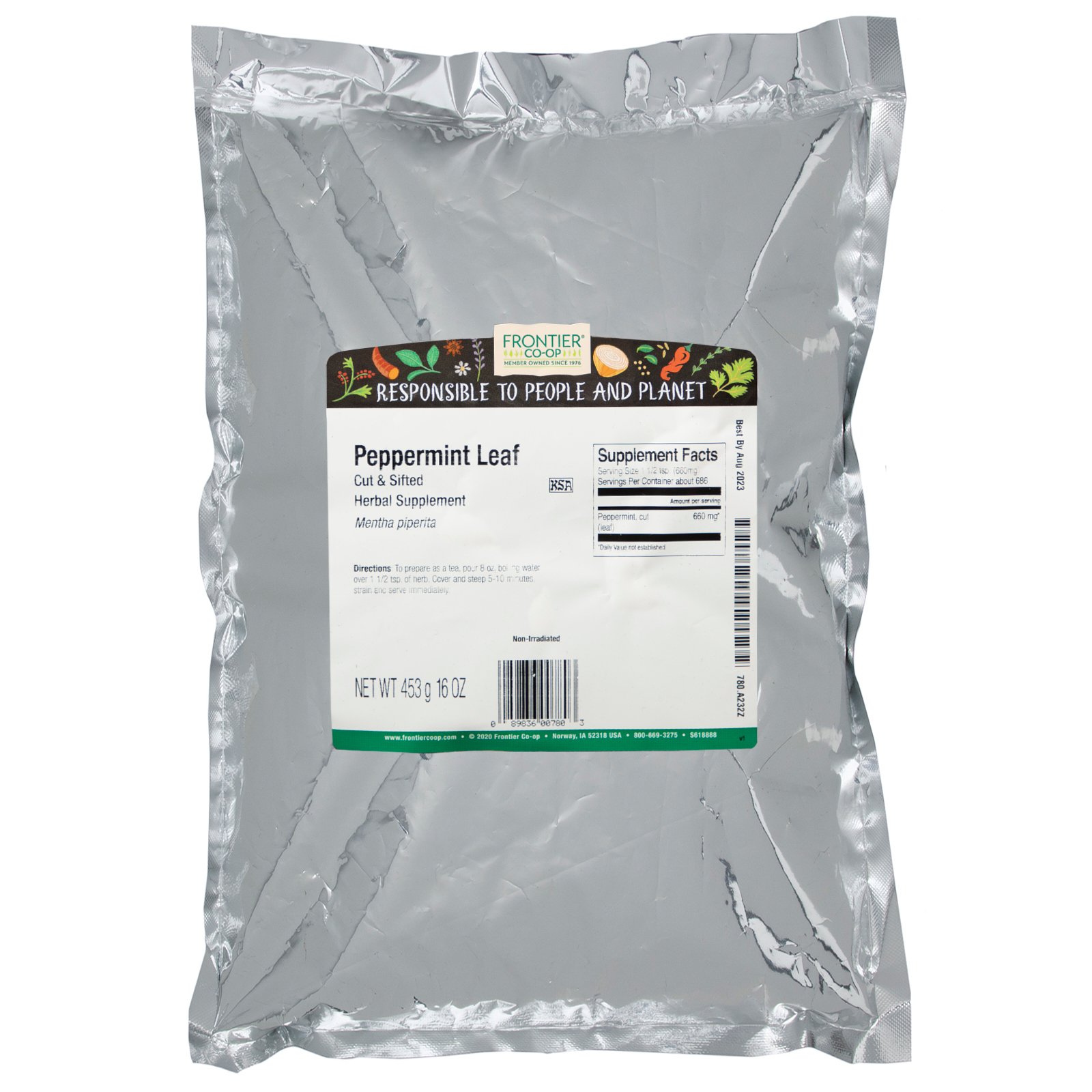 Frontier Natural Products, Folha de Hortelã-Pimenta Cortada & Peneirada, 16 oz (453 g) - Imagem 2