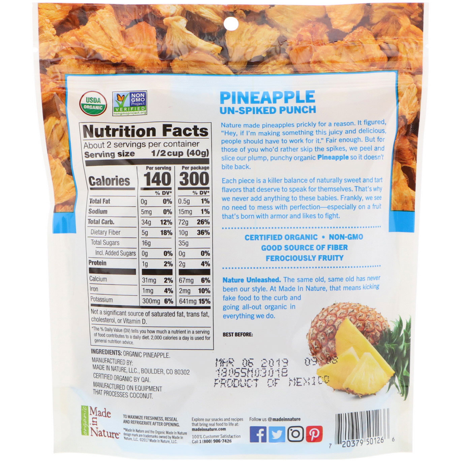 Made in Nature, Orgânico, Supersnacks de Abacaxi Bold & Gold, 3 oz (85 g) - Imagem 2