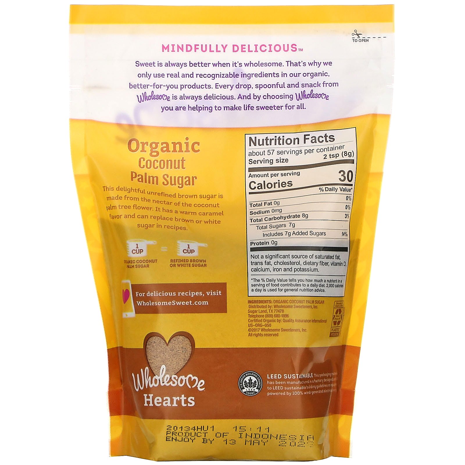 Wholesome, Açúcar Orgânico de Palma de Coco, 16 oz (454 g) - Imagem 2