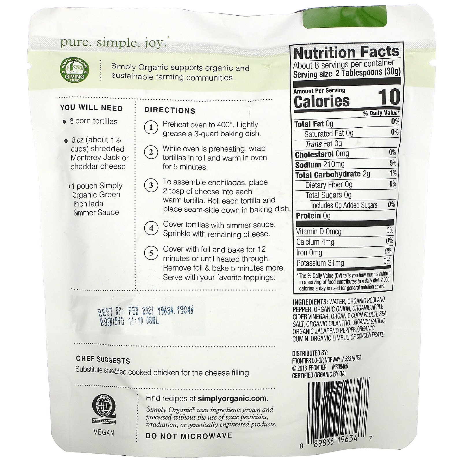 Simply Organic, Molho Verde Orgânico para Enchiladas, 8 oz (227 g) - Imagem 2