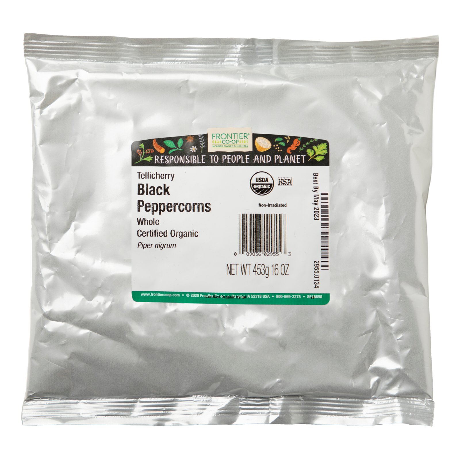 Frontier Natural Products, Pimenta Preta Tellicherry Orgânica Inteira, 16 oz (453 g) - Imagem 2