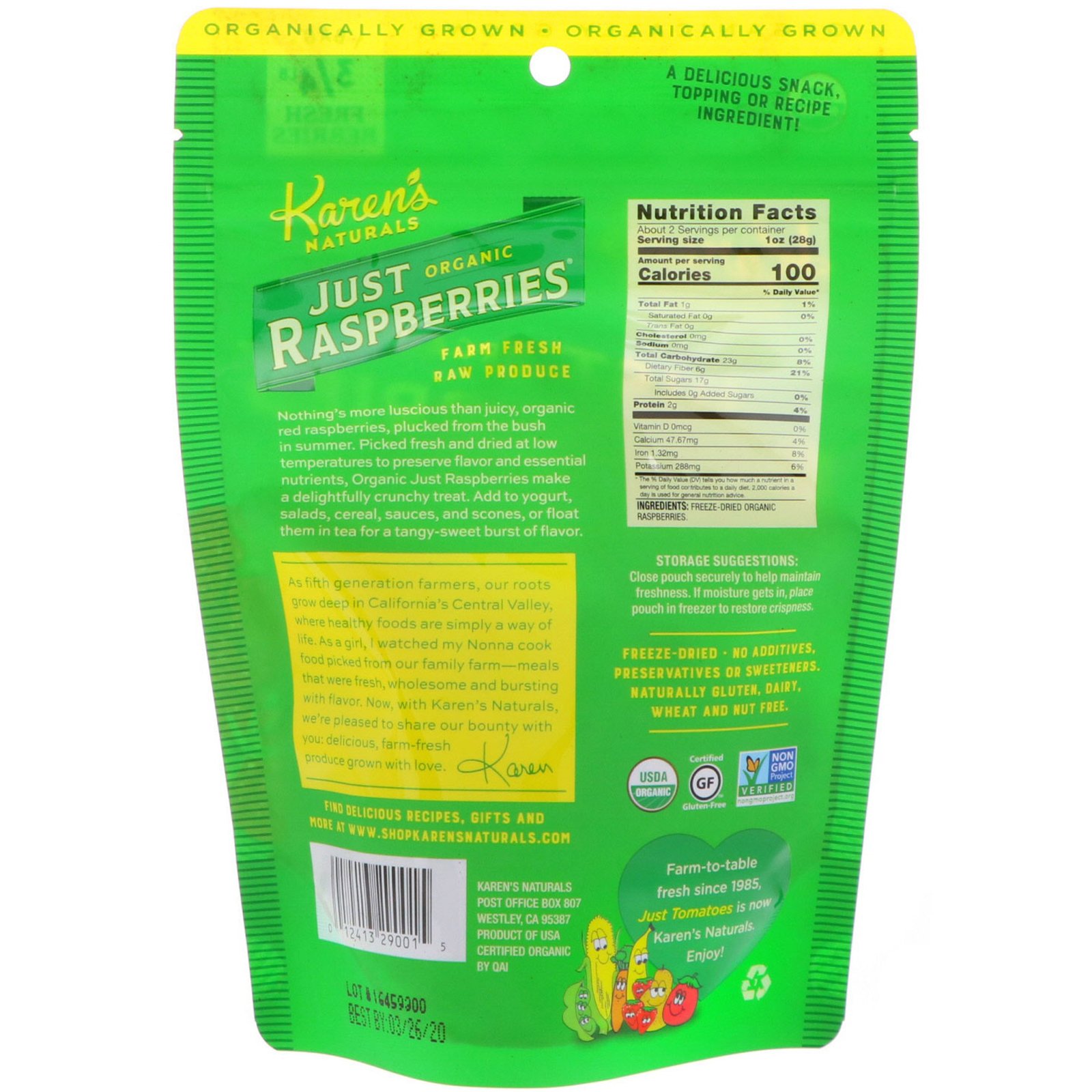 Karen's Naturals, Apenas Framboesas Orgânicas, 1,5 onças (42 g) - Imagem 2