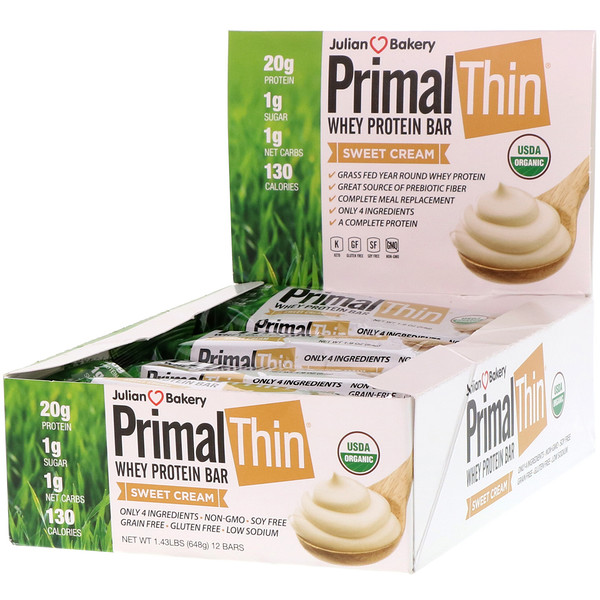 Julian Bakery, Barra de Proteína Whey PrimalThin, Creme Doce, 12 Barras, 648 g (1,43 lbs)
