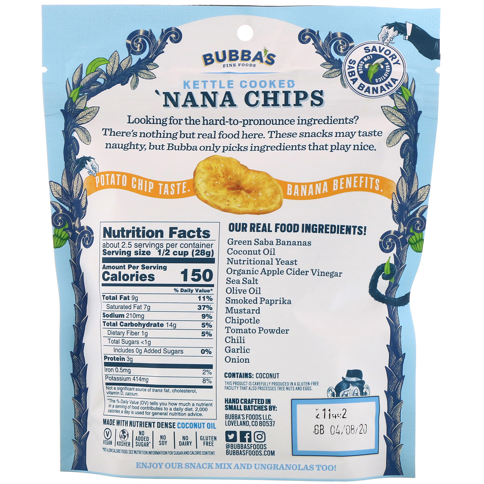 Bubba's Fine Foods, 'Nana Chips, Macho Nacho, 2,7 oz (77 g) - Imagem 2