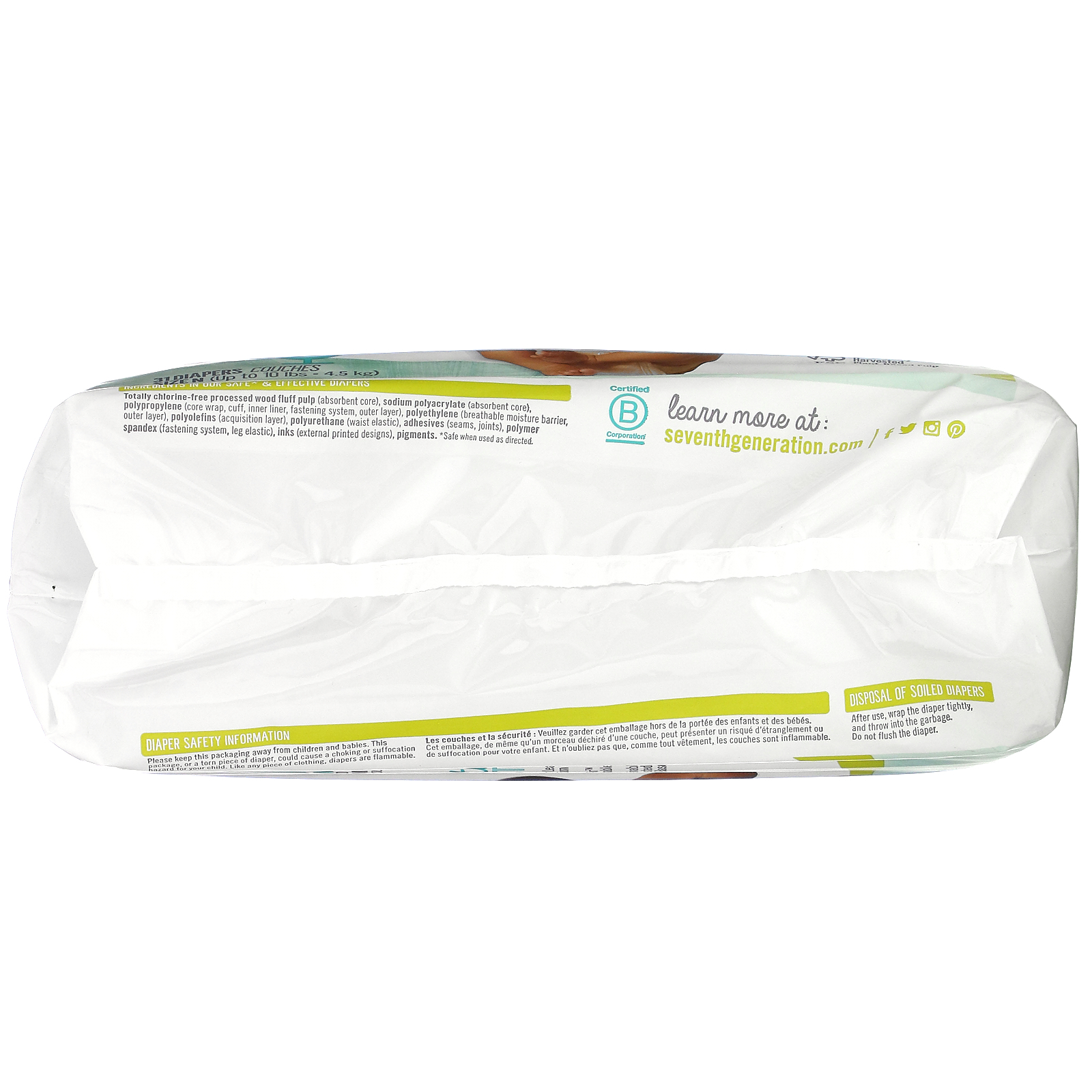 Seventh Generation, Sensitive Protection Diapers, Size N, Up to 10 lbs, 31 Diapers - Imagem 2