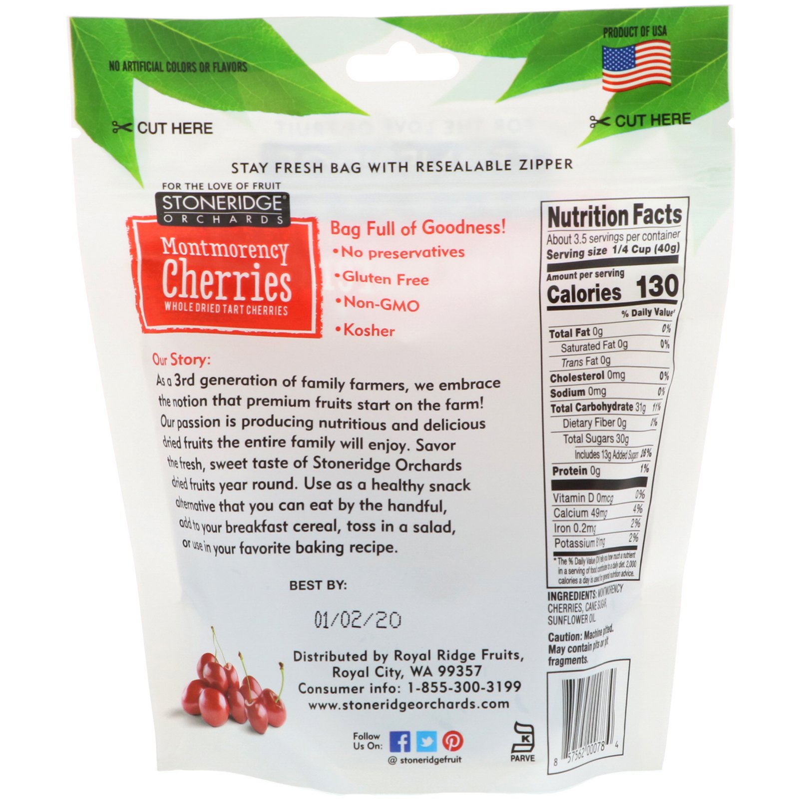 Stoneridge Orchards, Cerejas de Montmorency, Cerejas Integrais Desidratadas, 142 g (5 oz) - Imagem 2