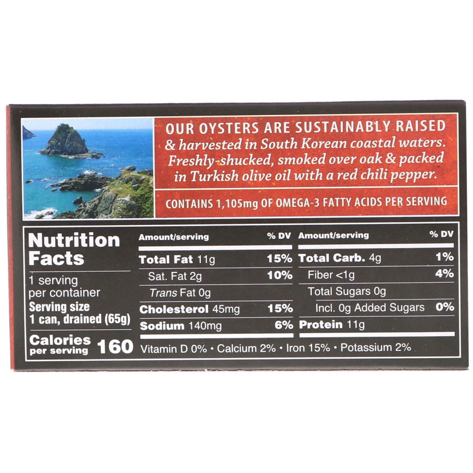 Crown Prince Natural, Smoked Oysters, with Red Chili Pepper, 3 oz (85 g) - Imagem 2