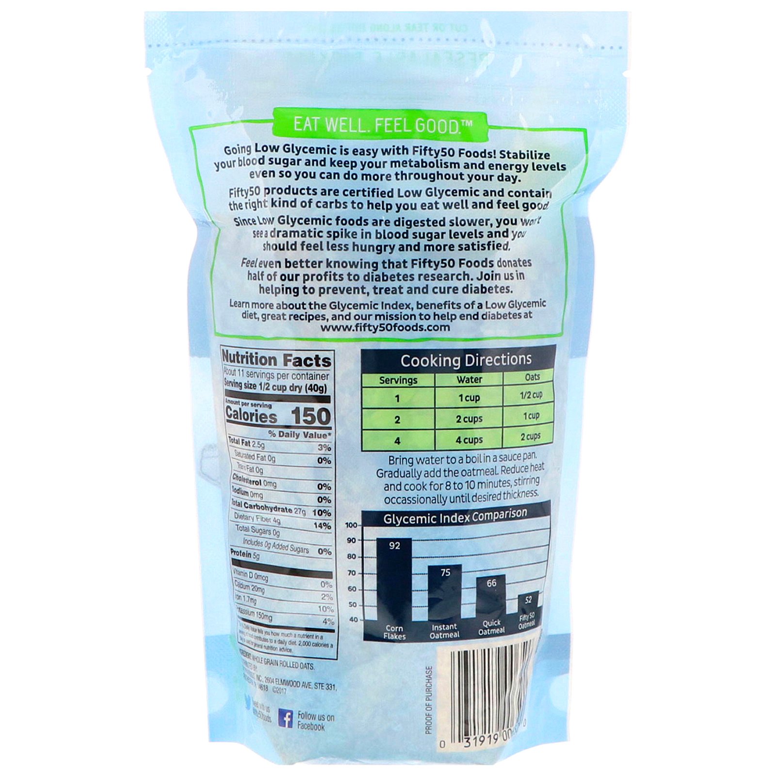 Fifty 50, Aveia Corte Vigoroso Pouco Glicêmico, 100% Integral, 16 oz (454 g) - Imagem 2