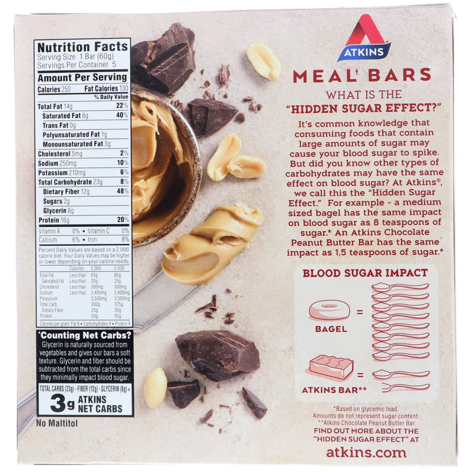 Atkins, Barra de Refeição, Barra de Chocolate com Manteiga de Amendoim, 5 Barras, 2,12 oz (60 g) Cada - Imagem 2