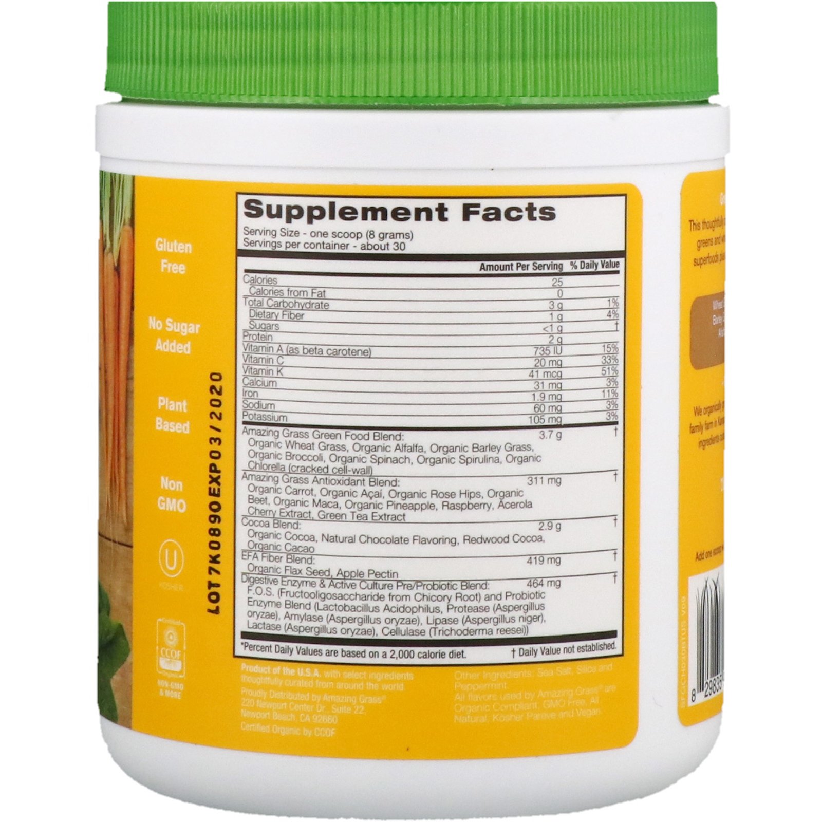 Amazing Grass, Green Superfood, Chocolate, 240 g - Imagem 2