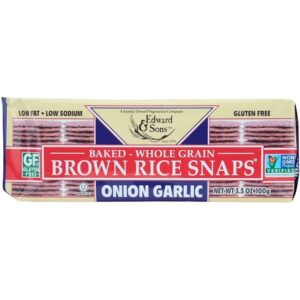 Edward & Sons, Snaps Assados de Arroz-Castanho Integral, Sabor Cebola e Alho, 100 g (3,5 oz)