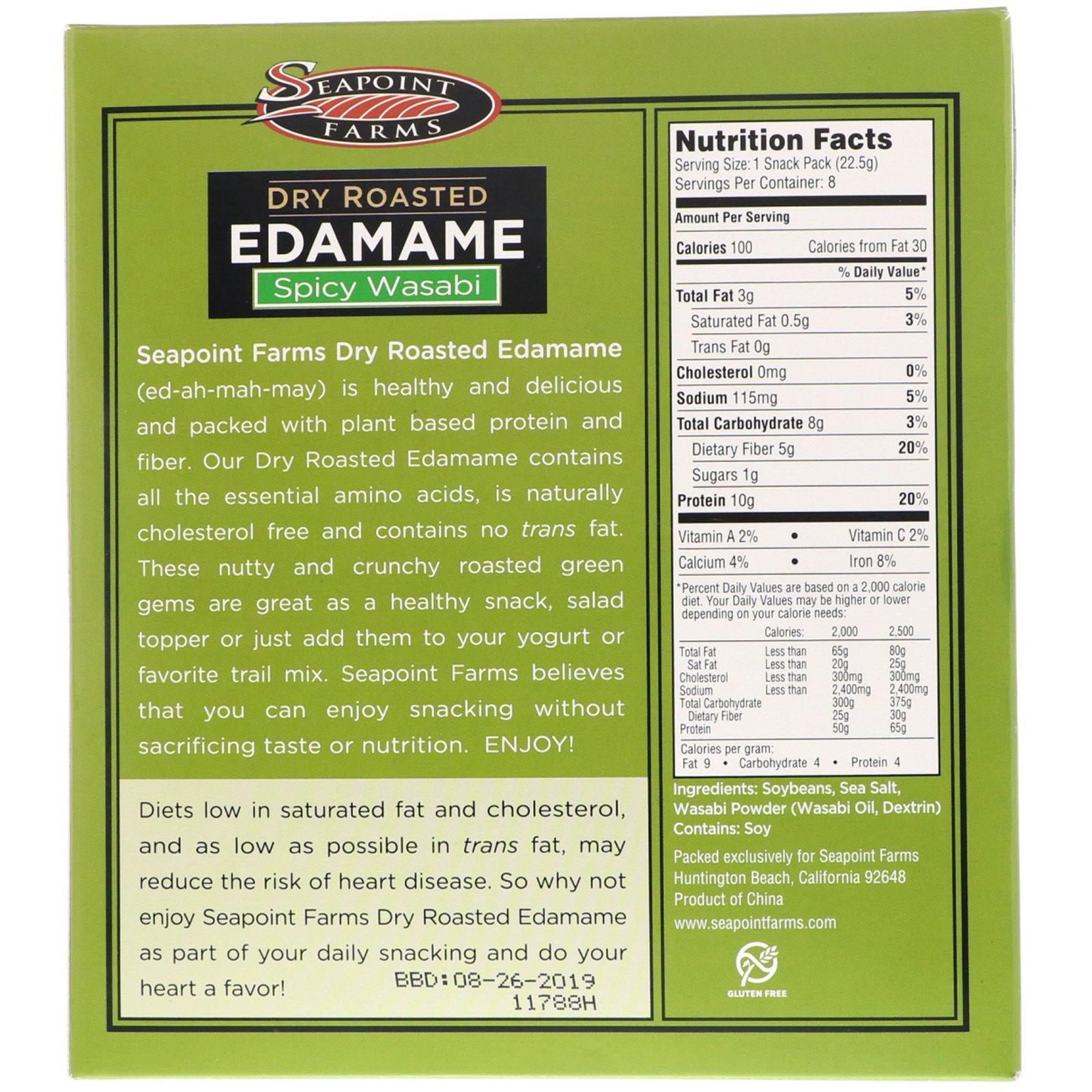 Seapoint Farms, Edamame Seco e Tostado, Wasabi Picante, 8 Pacotes de Snacks, 0.79 oz (22.5 g) Cada - Imagem 2
