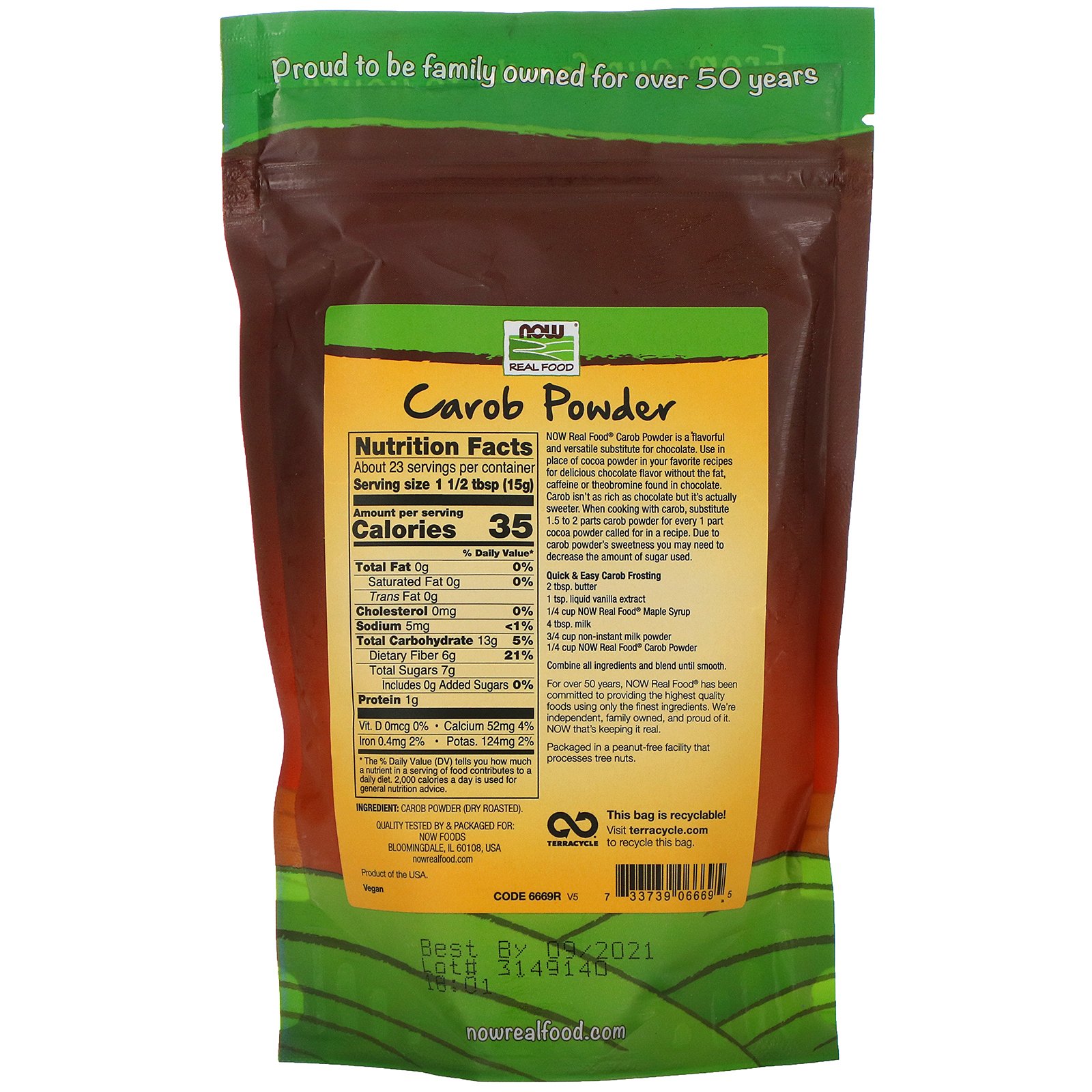 Now Foods, Real Food, Pó de Alfarroba, 340 g (12 oz) - Imagem 2