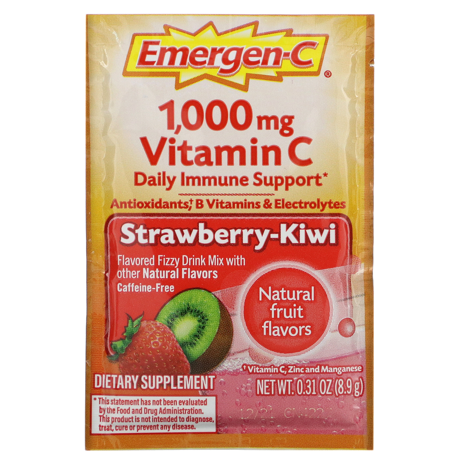 Emergen-C, Vitamin C, Strawberry-Kiwi, 1,000 mg, 30 Packets, 0.31 oz (8.9 g) Each - Imagem 3