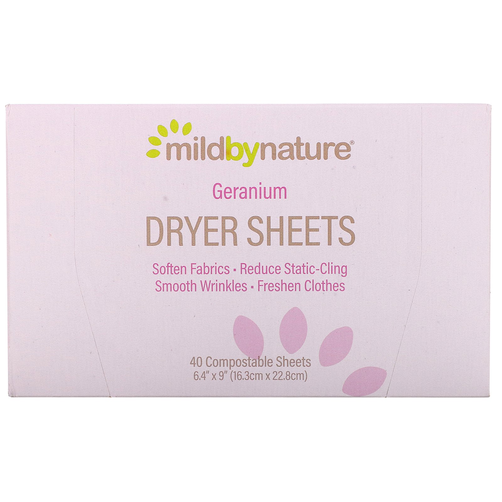 Mild By Nature, Lenços para Secadora de Roupas, Gerânio, 40 Lenços Compostáveis