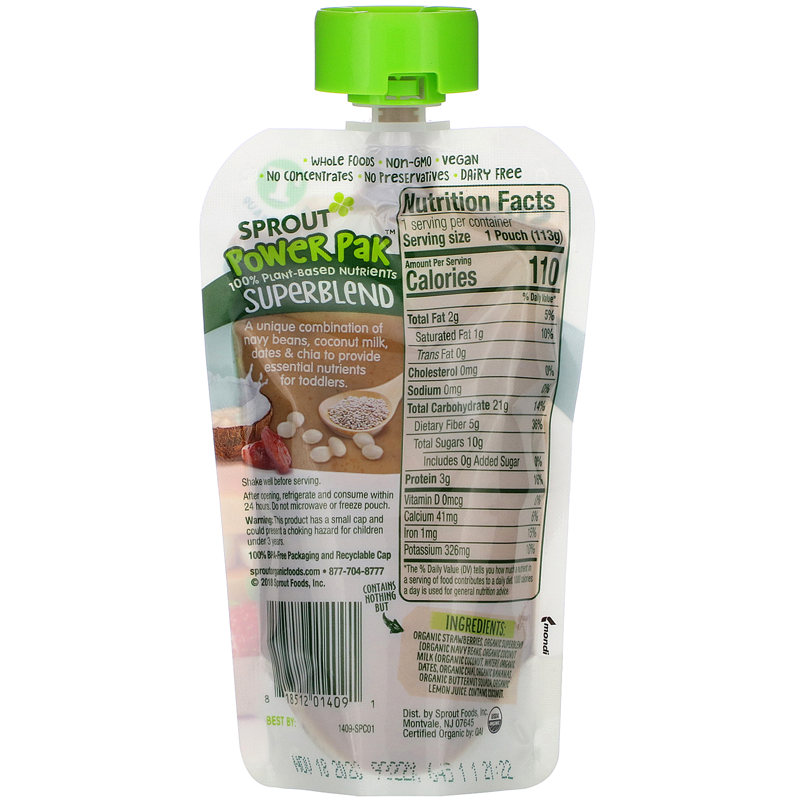 Sprout Organic, Power Pak, 12 Months & Up, Strawberry with Superblend Banana & Butternut Squash, 4.0 oz (113 g) - Imagem 2