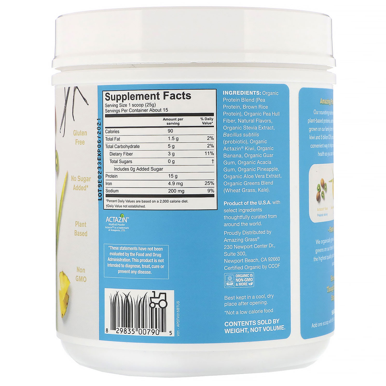 Amazing Grass, Amazing Protein, Digestivo, 5 Bilhões de UFCs, Sabor Baunilha Taitiana, 13,2 oz (375 g) - Imagem 2
